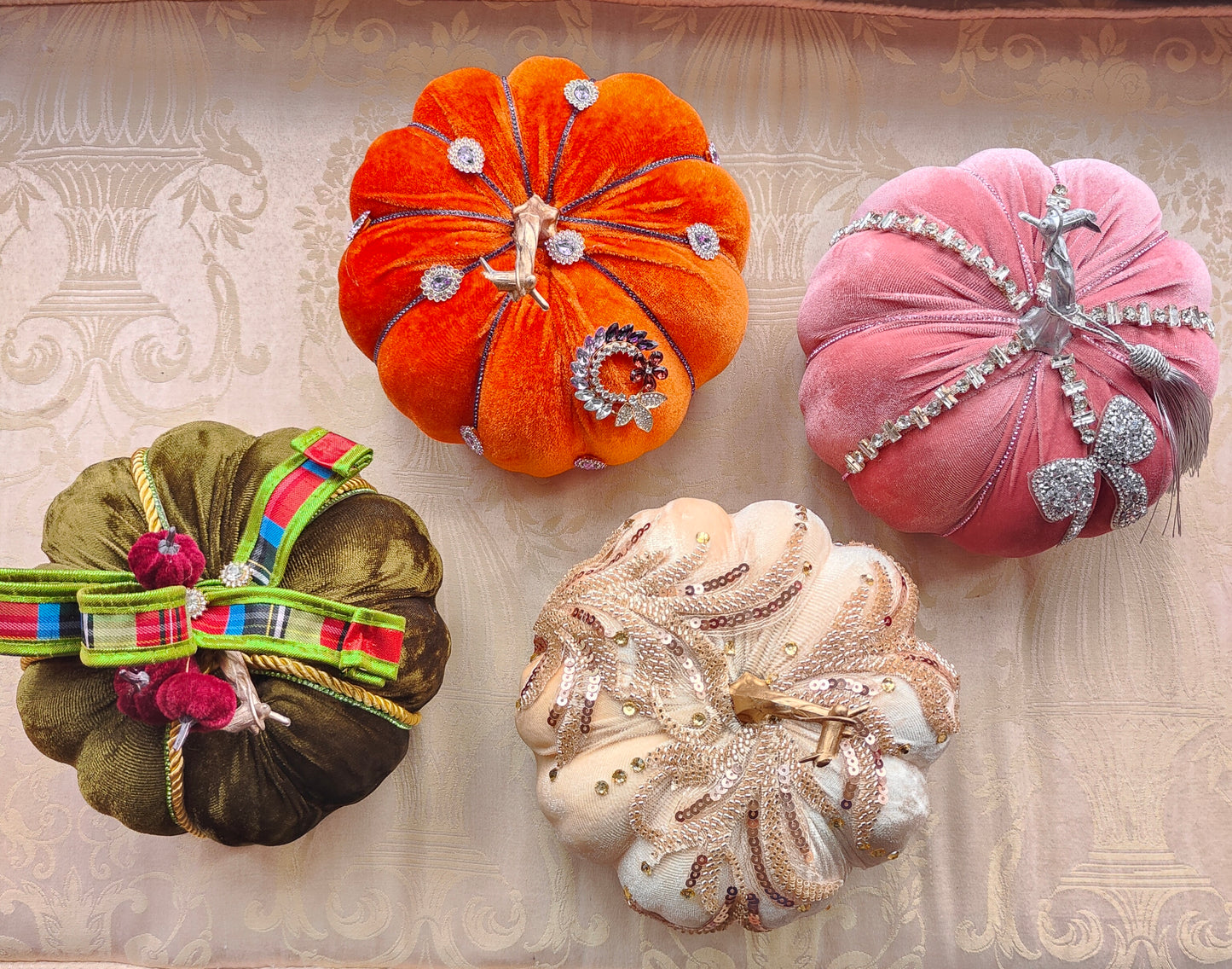 Pumpkins velvet bling pumpkins orange cream green pink Autumn decor