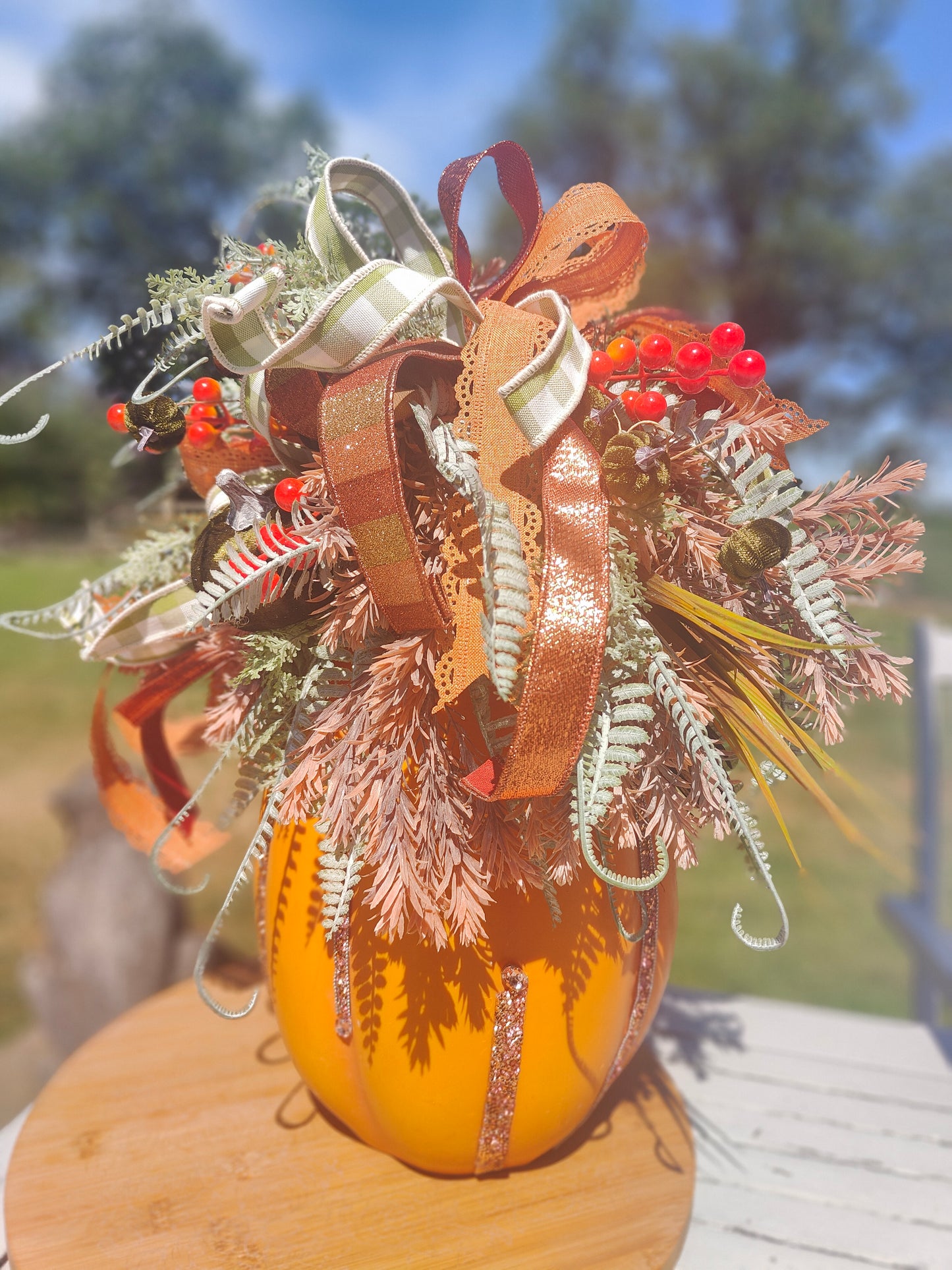 Autumn Large pumpkin jack o lantern decoration arrangement centrepiece display
