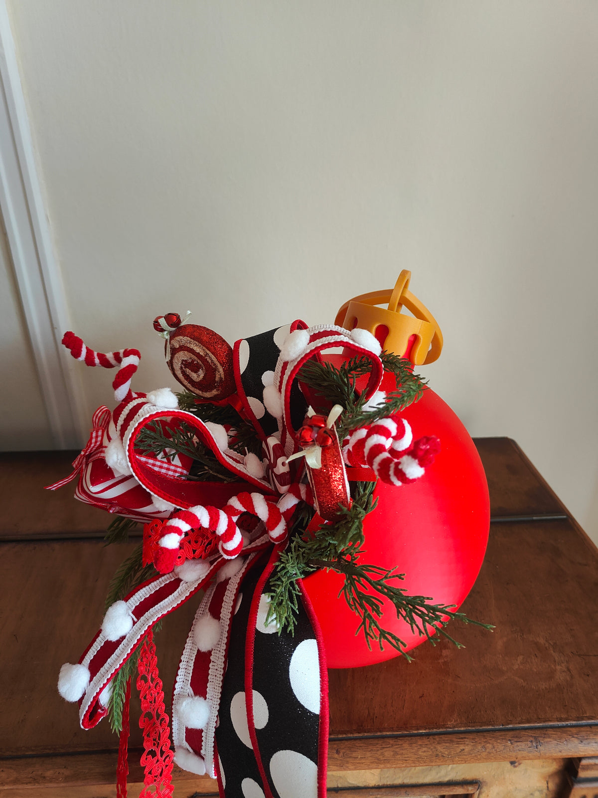 Large red bauble red and white Christmas decoration