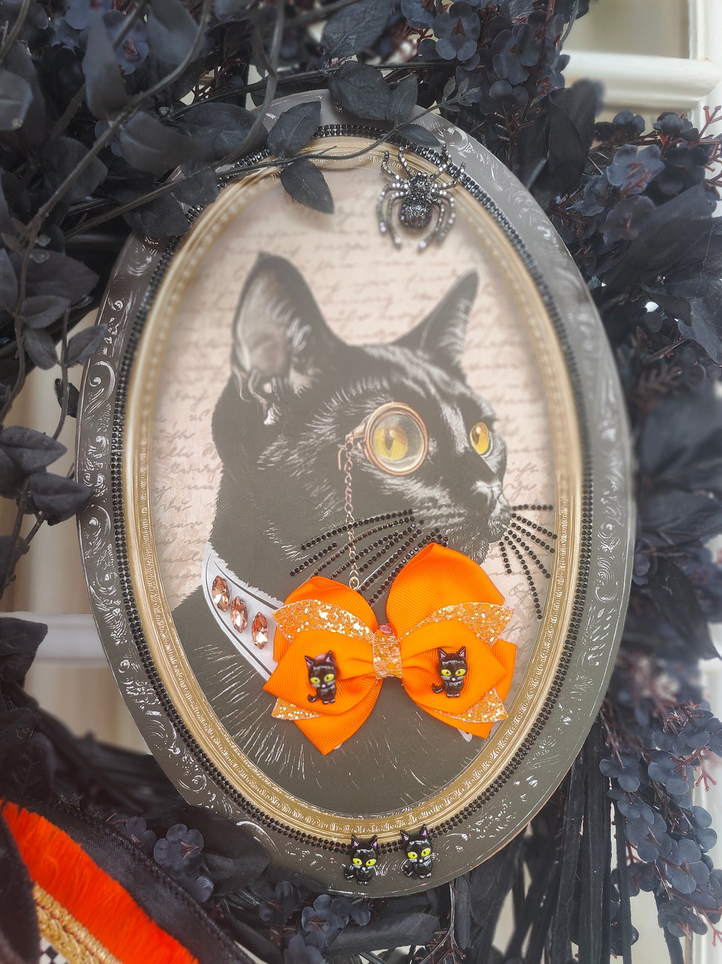 Halloween black cat deluxe Gothic glam wreath