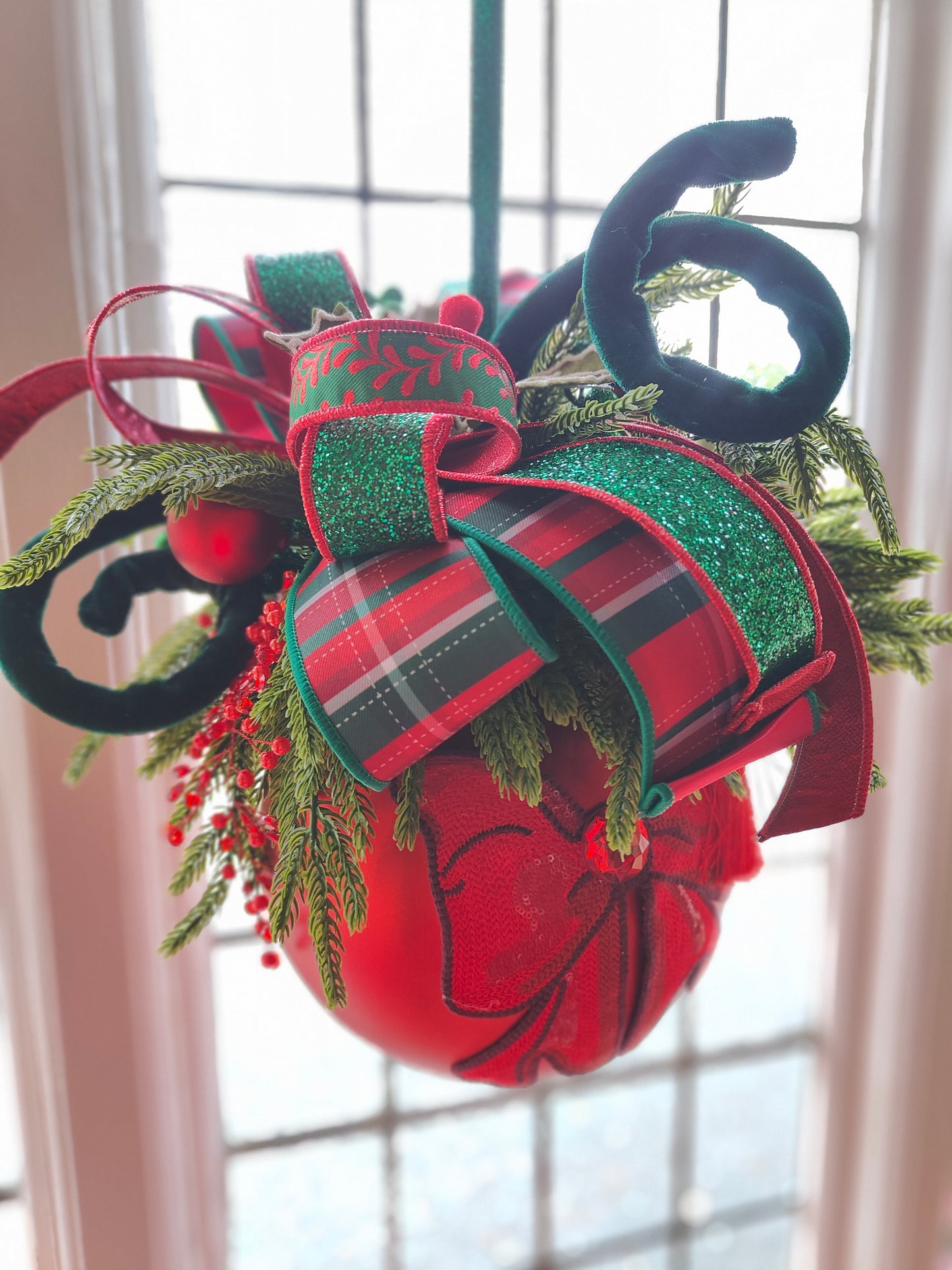 Bauble large decorated hanging red Christmas bauble 20cm