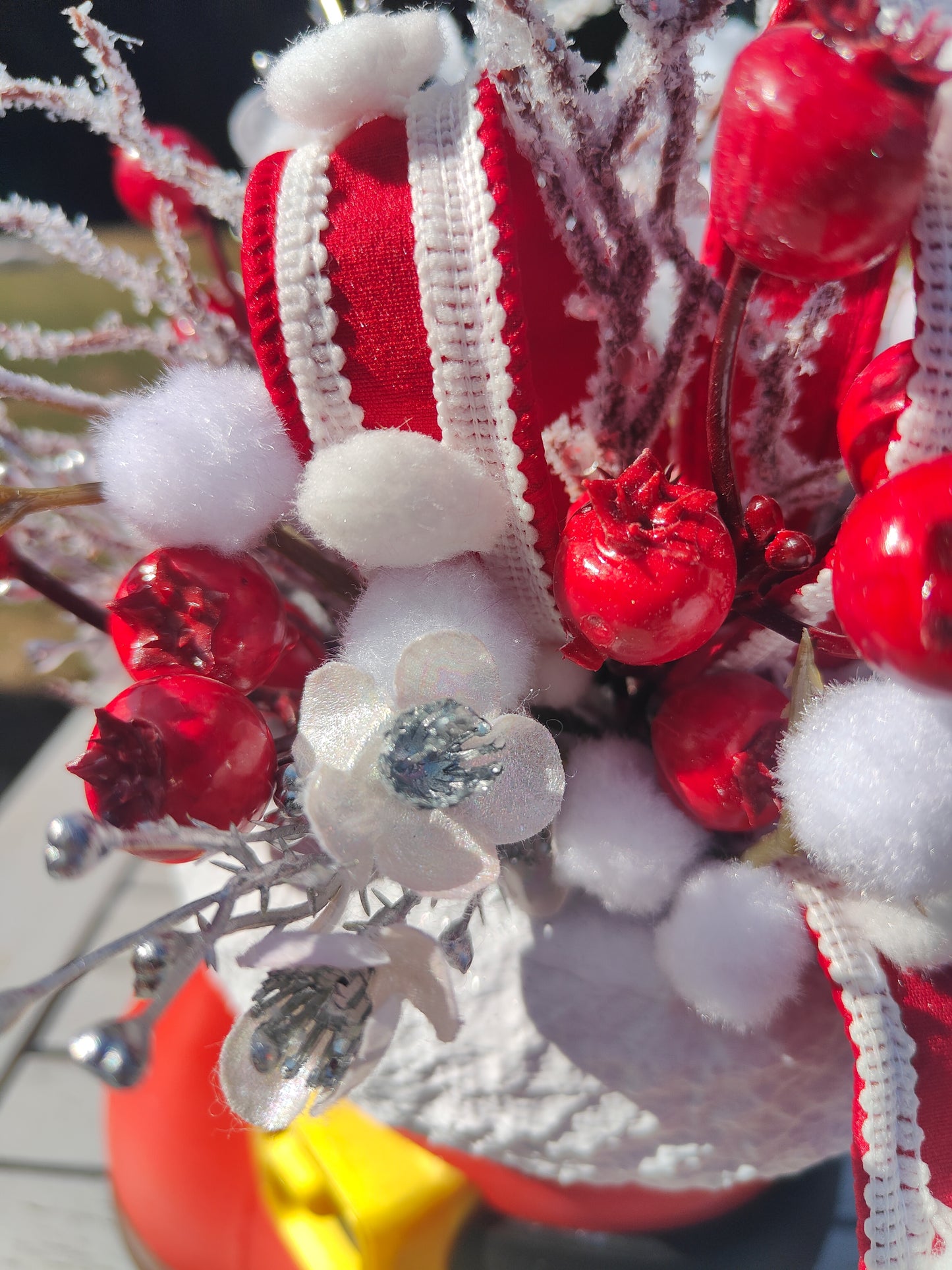 Santa boot centrepiece arrangement Christmas decoration red and white