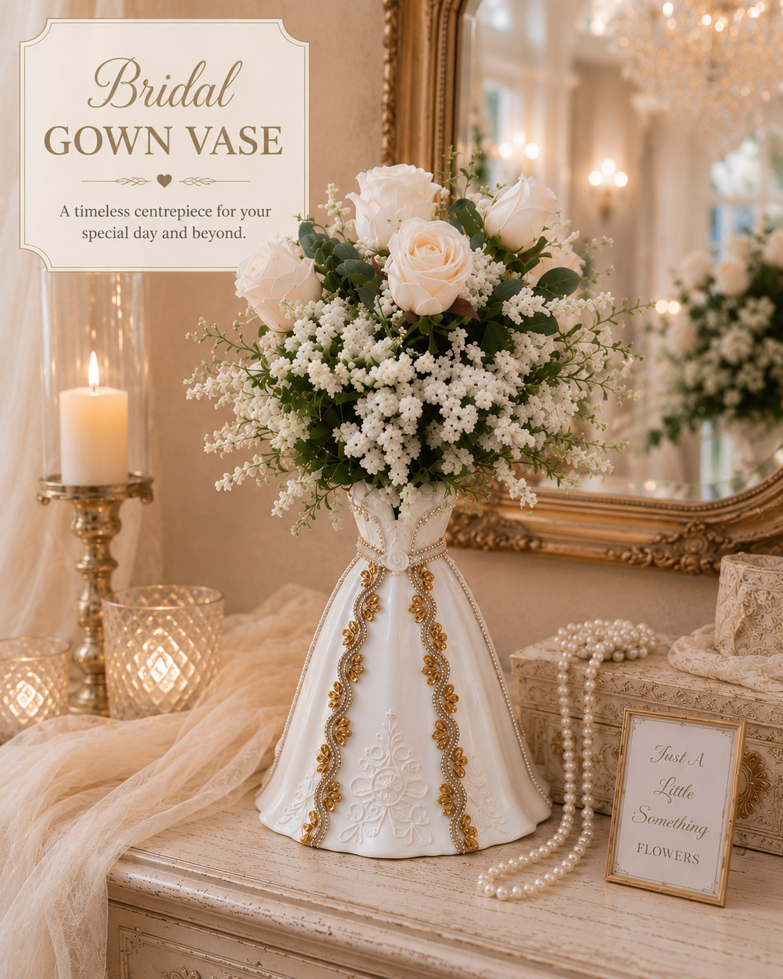 Wedding dress vase tablecentre hen party wedding table flowers, princess party