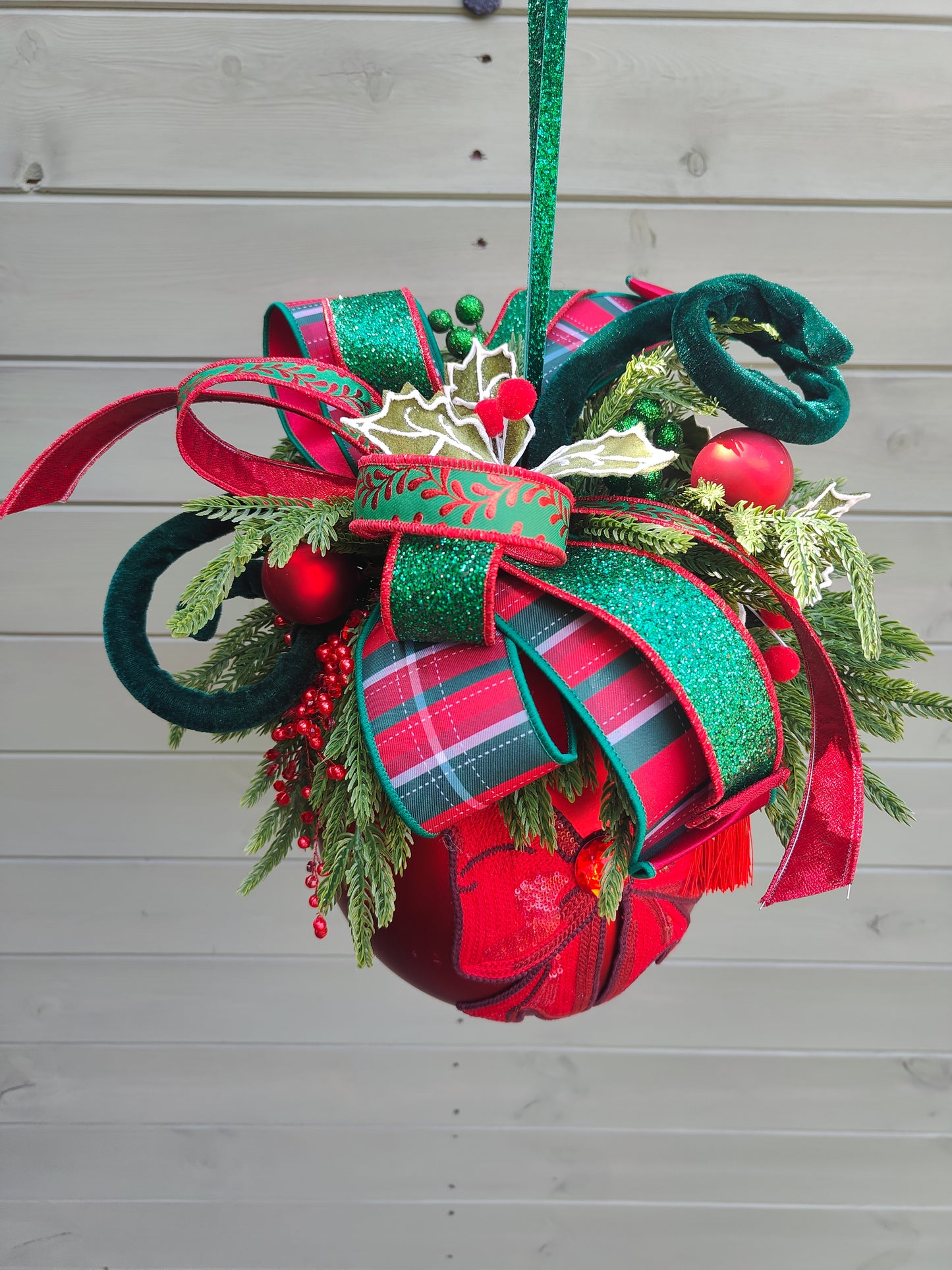 Bauble large decorated hanging red Christmas bauble 20cm