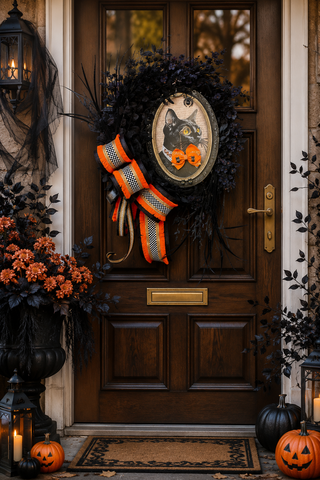 Halloween black cat deluxe Gothic glam wreath