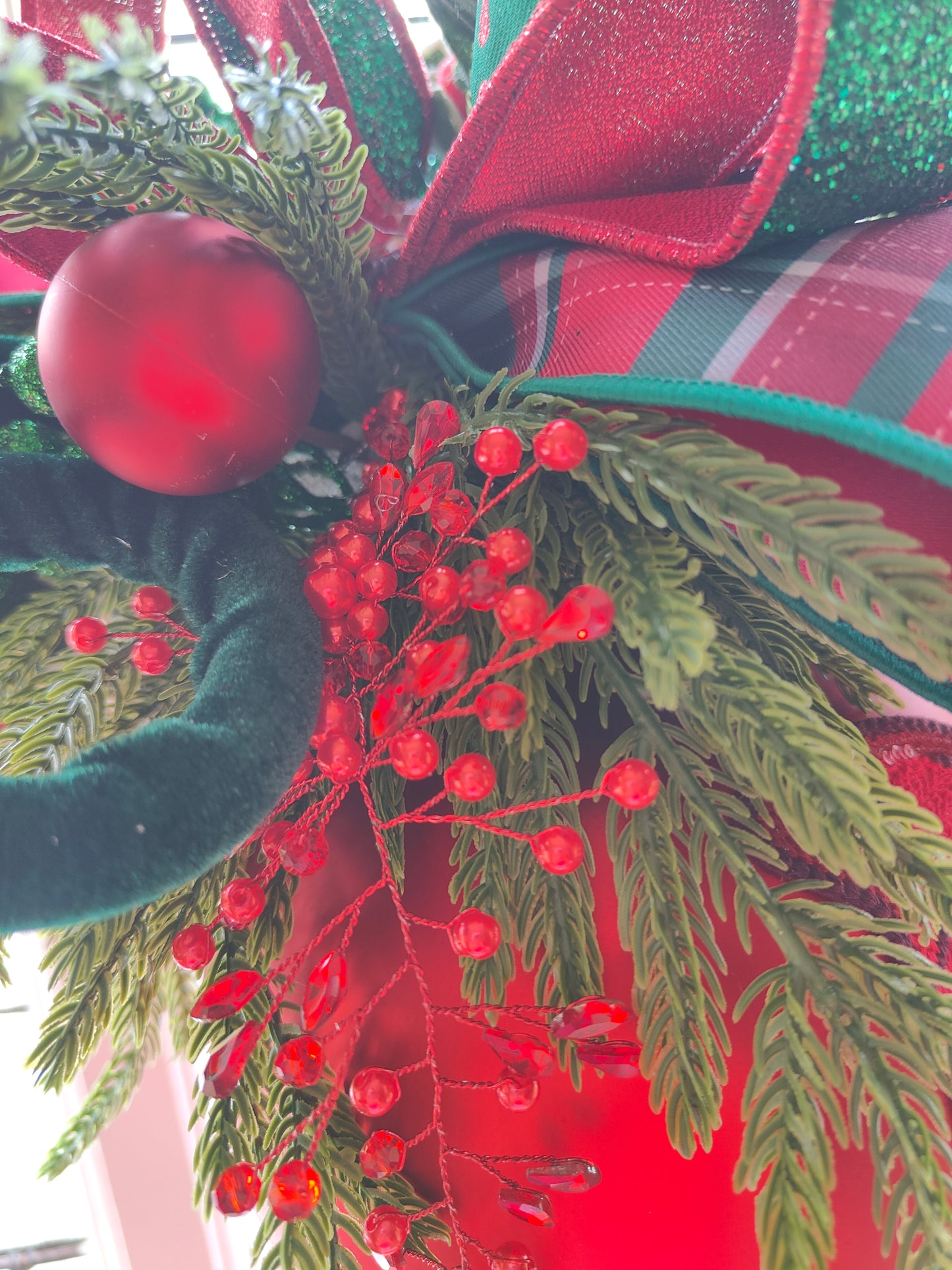 Bauble large decorated hanging red Christmas bauble 20cm