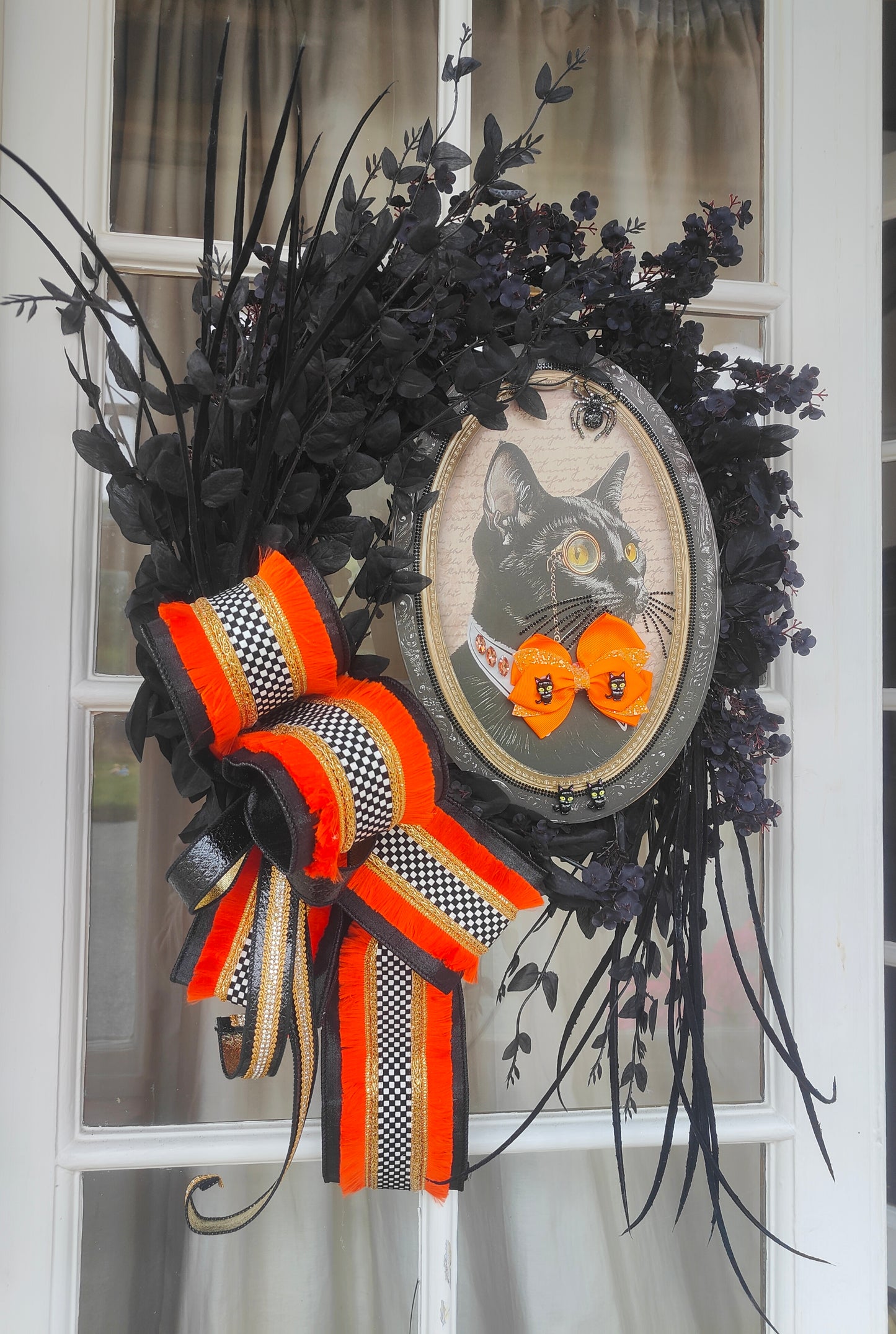Halloween black cat deluxe Gothic glam wreath