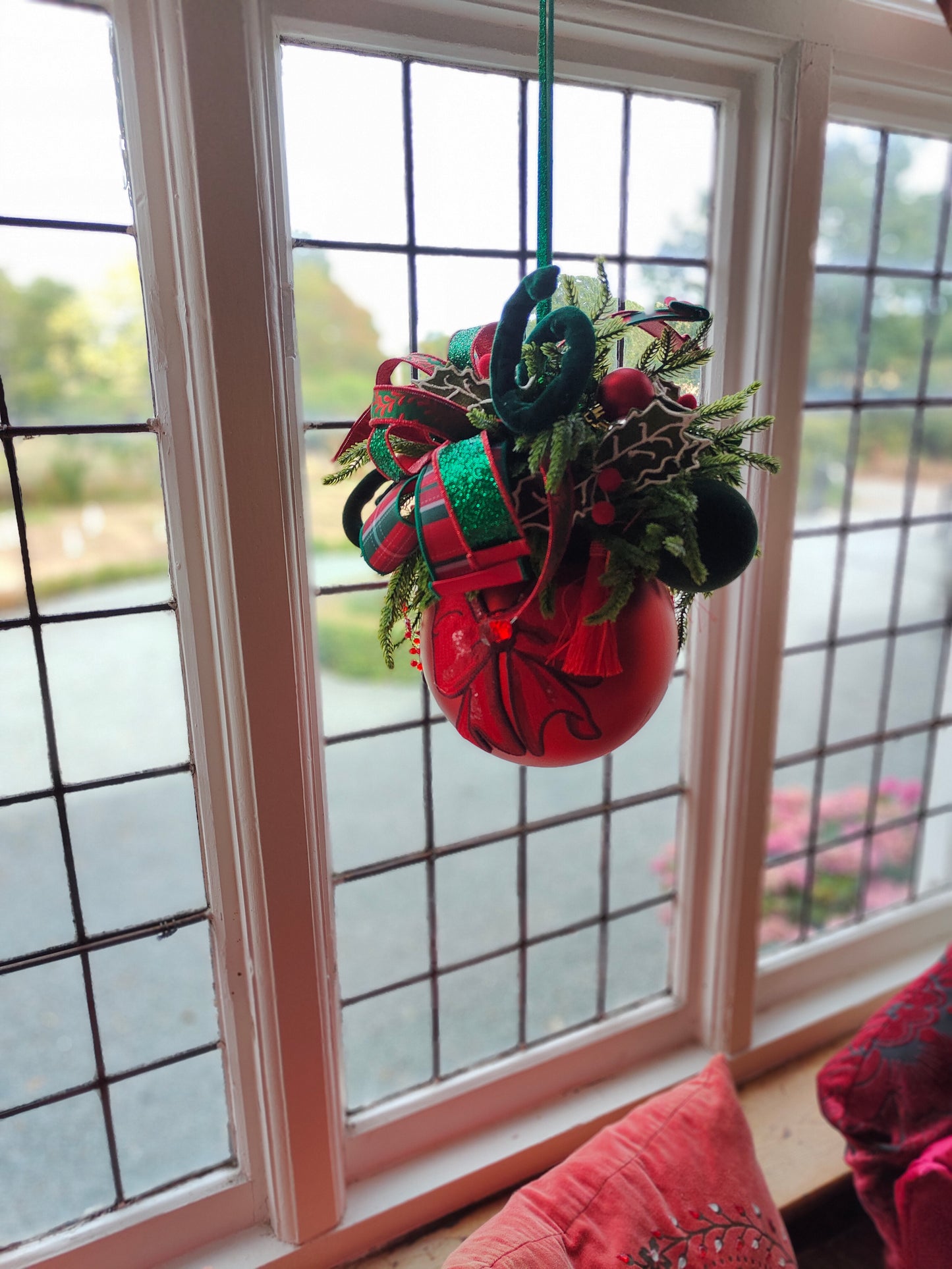Bauble large decorated hanging red Christmas bauble 20cm